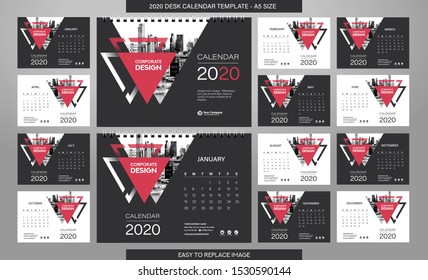 Desk Calendar 2020 template - 12 months included - A5 Size 