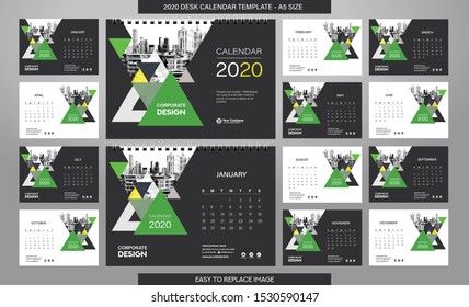 Desk Calendar 2020 template - 12 months included - A5 Size 