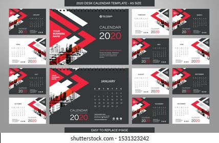 Desk Calendar 2020 Template 12 Months Stock Vector (Royalty Free ...