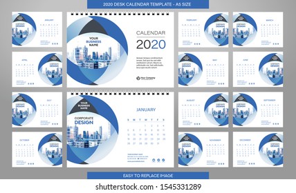 Desk Calendar 2020 template - 12 months included - A5 Size 