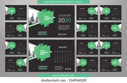 Desk Calendar 2020 template - 12 months included - A5 Size 