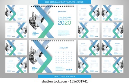Desk Calendar 2020 template - 12 months included - A5 Size 
