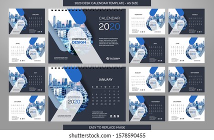 Desk Calendar 2020 Template 12 Months Stock Vector (Royalty Free ...