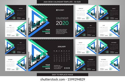Desk Calendar 2020 template - 12 months included - A5 Size 