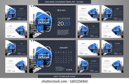 Desk Calendar 2020 template - 12 months included - A5 Size 