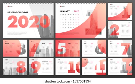 Desk Calendar 2020 Template Business Construction Stock Vector (Royalty ...