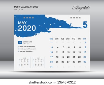 Desk Calendar 2020 template vector, MAY 2020 month, business layout, 8x6 inch, Week starts Sunday, Stationery design, flyer layout, printing media, publication template, printing design