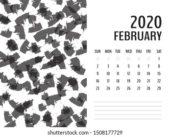 Desk Calendar 2020 template vector, FEBRUARY 2020 design, Planner vector diary in a memphis style, Week start on Sunday