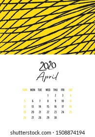 Desk Calendar 2020 template vector, April 2020 design, Planner vector diary in a memphis style, Week start on Sunday, vertical layout