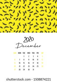 Desk Calendar 2020 template vector, December 2020 design, Planner vector diary in a memphis style, Week start on Sunday, vertical layout