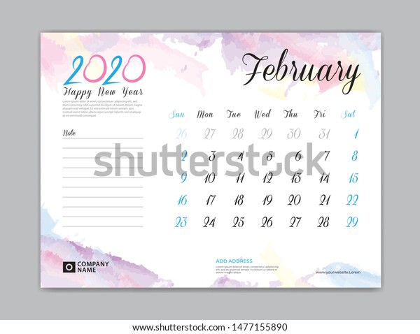 Desk Calendar 2020 Year February 2020 Stock Vector Royalty Free