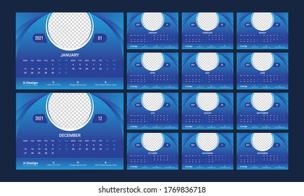 Desk calendar 2021 abstract style template design, wall calendar 2021