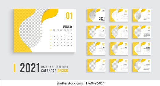 Desk calendar for 2021 design, clean 2021 calendar design, professional desk calendar design week start on sunday, yellow color clean desk calendar design.