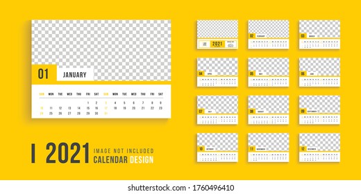 Desk calendar for 2021 design, clean 2021 calendar design, professional desk calendar design week start on sunday, yellow color clean desk calendar design.