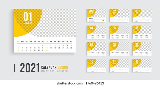 Desk calendar for 2021 design, clean 2021 calendar design, professional desk calendar design week start on sunday, yellow color clean desk calendar design.