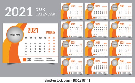 Desk calendar for 2021 design, clean 2021 calendar design, professional desk calendar design week start on sunday, yellow color clean desk calendar design.