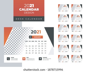 Desk calendar for 2021 design, clean 2021 calendar design, professional desk calendar design week start on monday, yellow color clean desk calendar design.