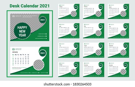 Desk calendar 2021 design vector template. Annual report, magazine and vector illustration, desk calendar presentation, easy to use and edit.
