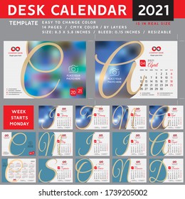 Desk calendar 2021, desktop calendar template, red calendar, Week starts on Monday, Vector Illustration, suitable for company, spiral calendar