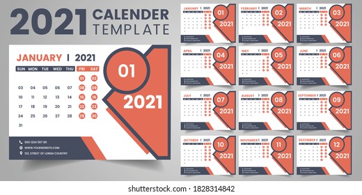   Desk Calendar 2021 New year Calendar Design Vector Template