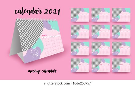 Desk calendar for 2021. Set of 12 calendar pages design print template. Vector. illustration.