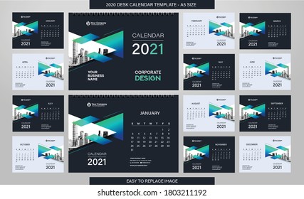 Desk Calendar 2021 template - 12 months included - A5 Size 