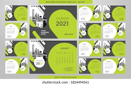 Desk Calendar 2021 template - 12 months included - A5 Size 