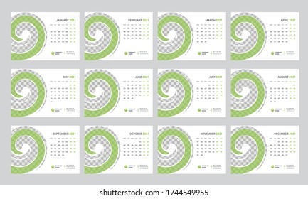 Desk Calendar 2021 template design vector, Calendar 2021,cover design, Set of 12 Months, Week starts Monday, Stationery design,  calendar planner