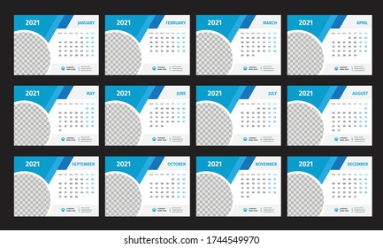 Desk Calendar 2021 template design vector, Calendar 2021,cover design, Set of 12 Months, Week starts Monday, Stationery design,  calendar planner