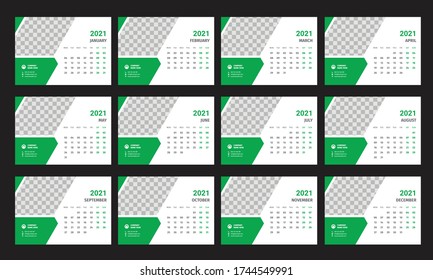 Desk Calendar 2021 template design vector, Calendar 2021,cover design, Set of 12 Months, Week starts Monday, Stationery design,  calendar planner