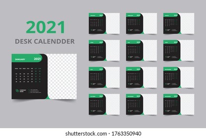Vector de diseño de plantillas de calendario de escritorio 2021