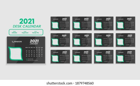 Desk Calendar 2021 Template, Editable 2021 Desk Calendar with red layout. Modern and Creative New year Calendar