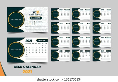 Vorlage Desk Kalender 2021, Happy new year 2021 Kalender, druckfertiges Design mit elegantem Look