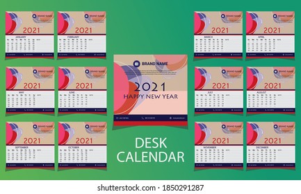 Desk calendar 2021 template. Modern and creative new year calendar.
