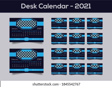 Desk Calendar 2021 template Set of 12 Months, Week starts Sunday, Stationery design, calendar planner , Creative Clean Desk Calendar, Happy New Year 2021