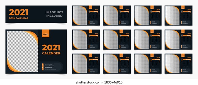 Desk calendar 2021 template. Table calendar 2021 layout, Set of 12 Months with cover page. Modern color based theme. Modern and Creative New year Calendar
