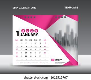 Desk Calendar 2021 Template vector, January 2020, Week starts Sunday, Stationery design, flyer design vector, printing media creative idea design. Pink polygonal background concept, publication