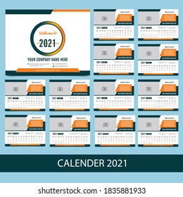 Calendario de escritorio 2021, calendario de escritorio 2021, vector de plantilla