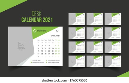 Desk calendar 2021 template. Calendar 2021. Week Desk Calendar.