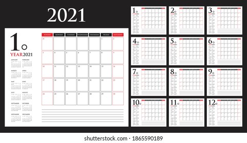 Desk calendar 2021 vector illustration, simple and clean design. 
