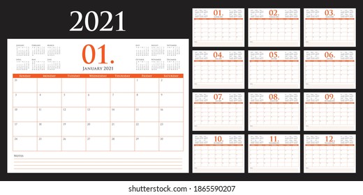 Desk Kalender 2021 Vektorgrafik, einfach und sauber Design. 
