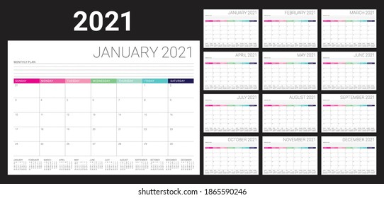 Desk calendar 2021 vector illustration, simple and clean design. 
