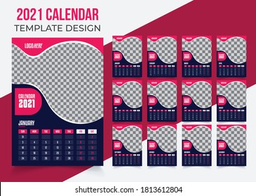 Desk Calendar 2021, 2021 Wall Calendar, Happy New Year 2021, 2021 Calendar Design Template