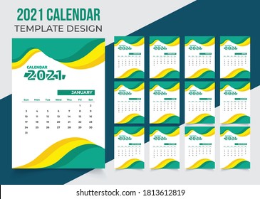 Desk Calendar 2021, 2021 Wall Calendar, Happy New Year 2021, 2021 Calendar Design Template