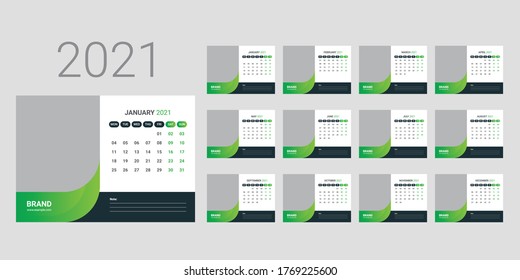 Desk Calendar 2021 week start Monday corporate design template vector.
