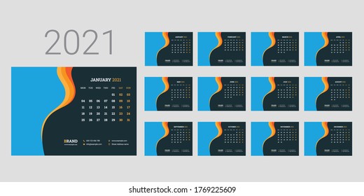 Desk Calendar 2021 week start Monday corporate design template vector.

