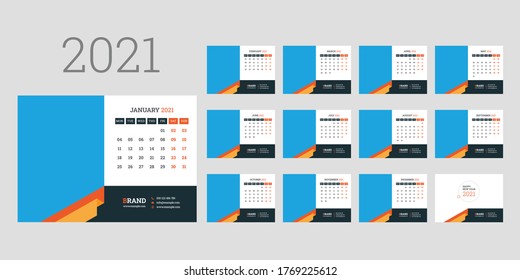 Desk Calendar 2021 week start Monday corporate design template vector.
