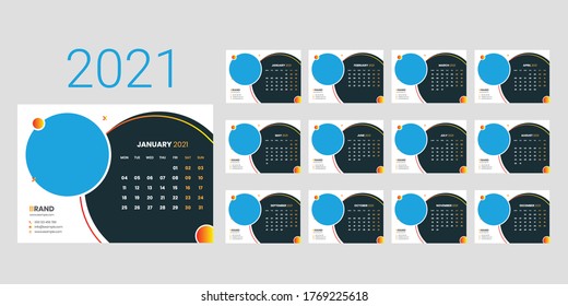 Desk Calendar 2021 week start Monday corporate design template vector.
