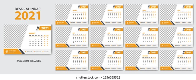 Desk calendar for 2021 year in clean minimal style. Corporate design planner template. Week Starts on Sunday. Set of 12 Months. Ready for print.trendy background, vector layout, printing media, ads.