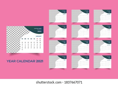 Desk Calendar for 2021 year.Calendar planner template.Set of 12 months. Vector illustration